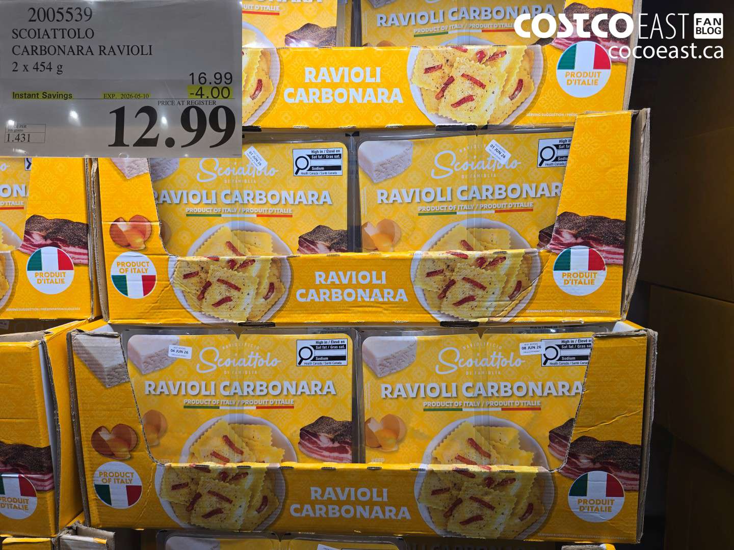 2005539 SCOIATTOLO CARBONARA RAVIOLI 2 X 454 G ($4.00 INSTANT SAVINGS EXPIRES ON 2026-05-10) $12.99