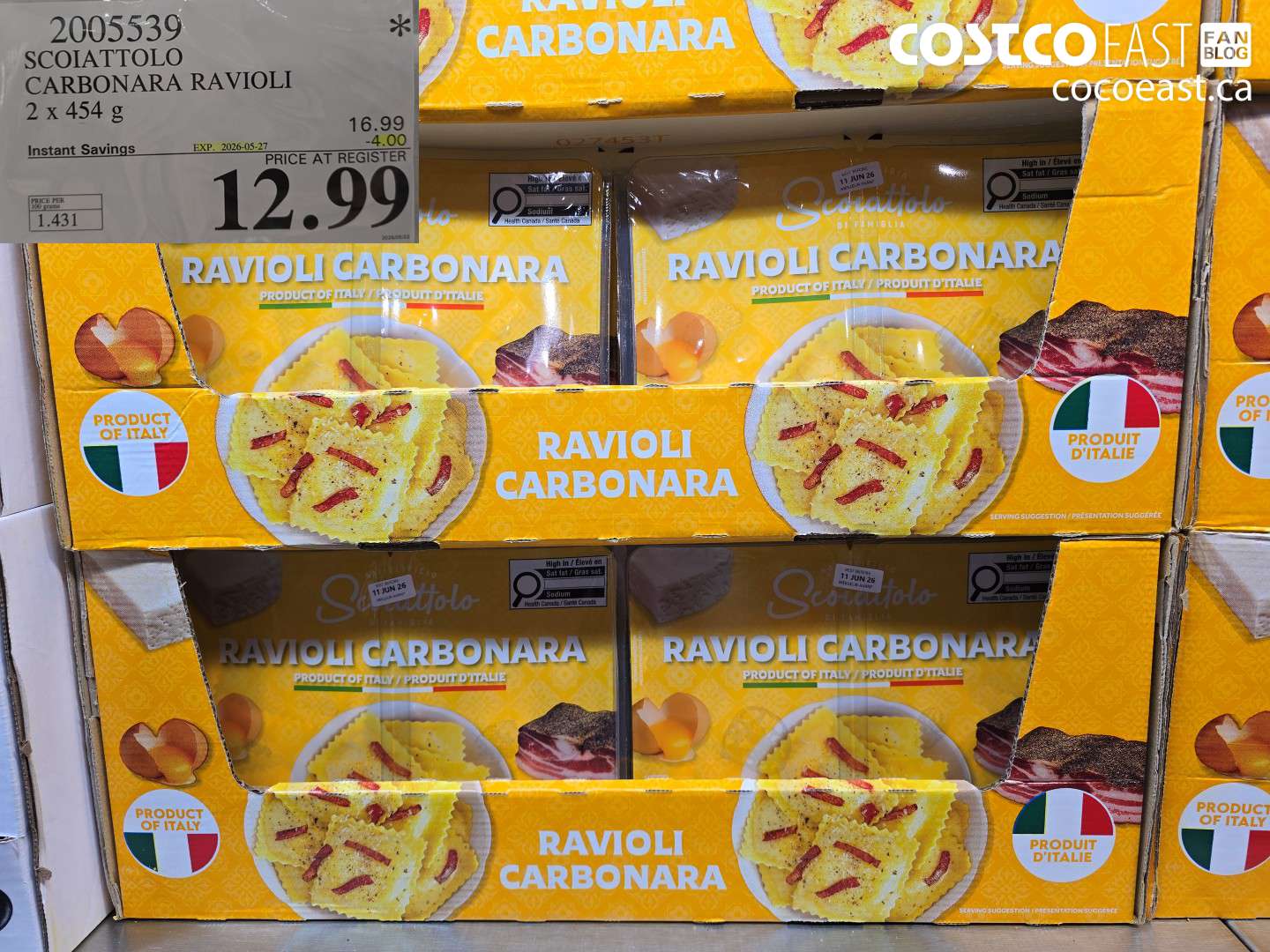 2005539 SCOIATTOLO CARBONARA RAVIOLI 2 X 454 G ($4.00 INSTANT SAVINGS EXPIRES ON 2026-05-27) $12.99