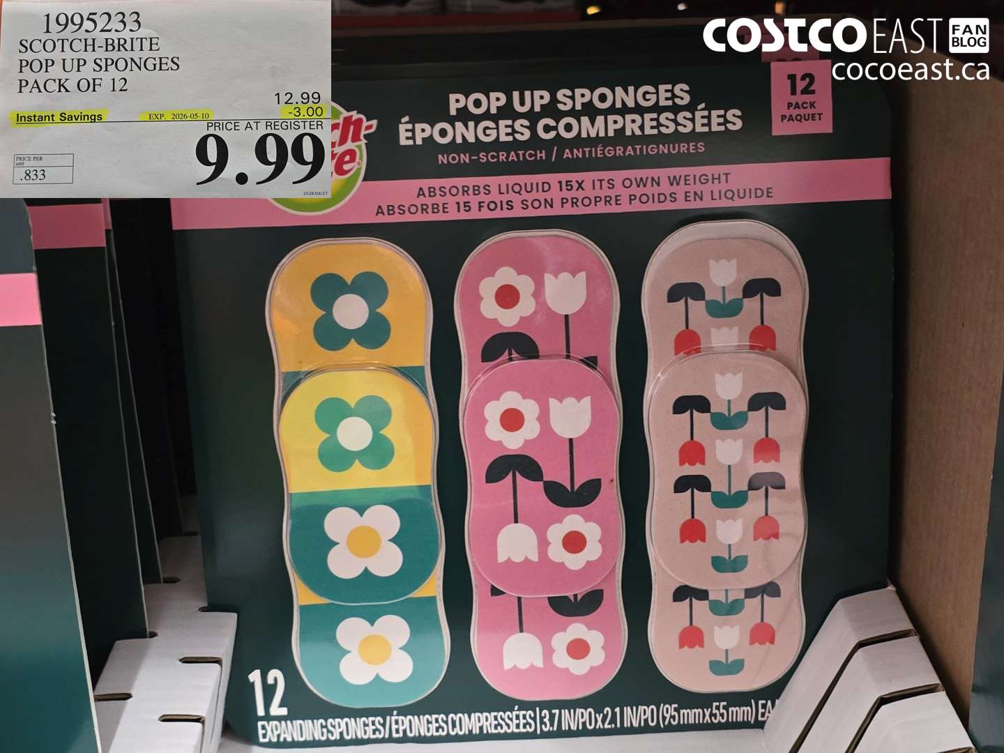 1995233 SCOTCH-BRITE POP UP SPONGES PACK OF 12 ($3.00 INSTANT SAVINGS EXPIRES ON 2026-05-10) $9.99