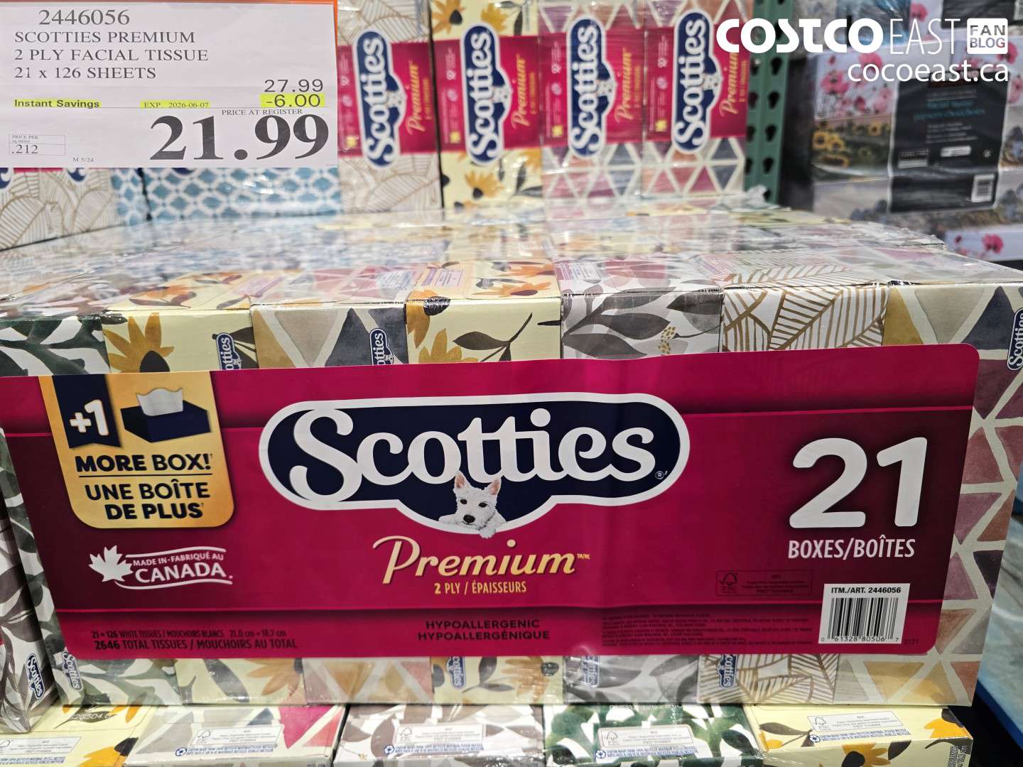 2446056 SCOTTIES PREMIUM 2 PLY FACIAL TISSUE 21 X 126 SHEETS ($6.00 INSTANT SAVINGS EXPIRES ON 2026-06-07) $21.99