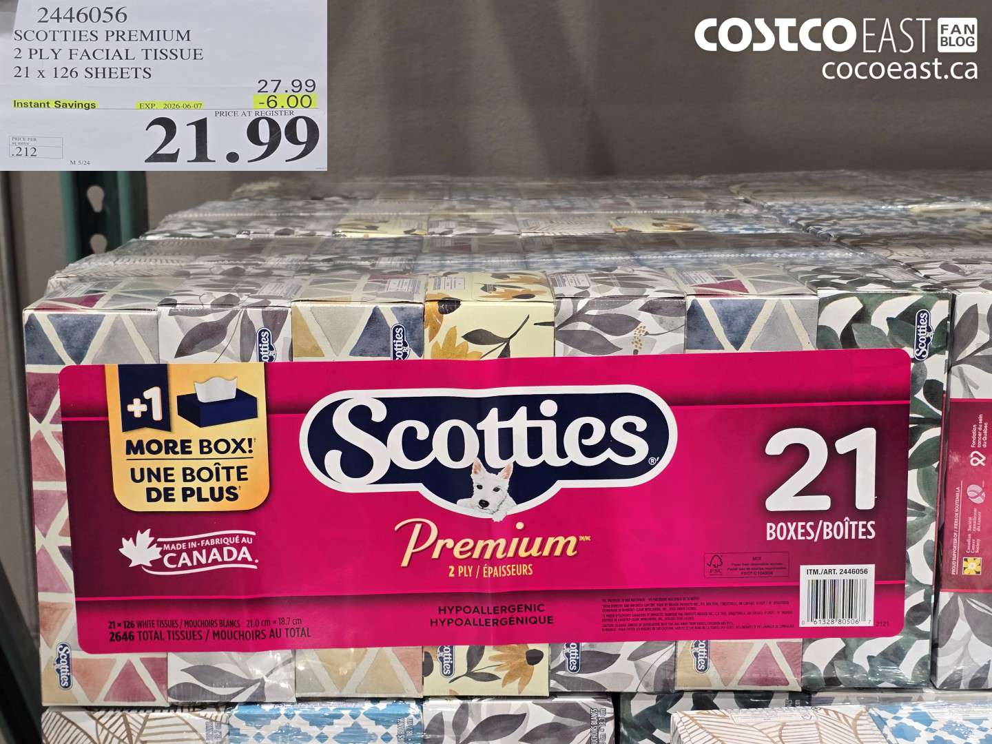 2446056 SCOTTIES PREMIUM 2 PLY FACIAL TISSUE 21 X 126 SHEETS ($6.00 INSTANT SAVINGS EXPIRES ON 2026-06-07) $21.99