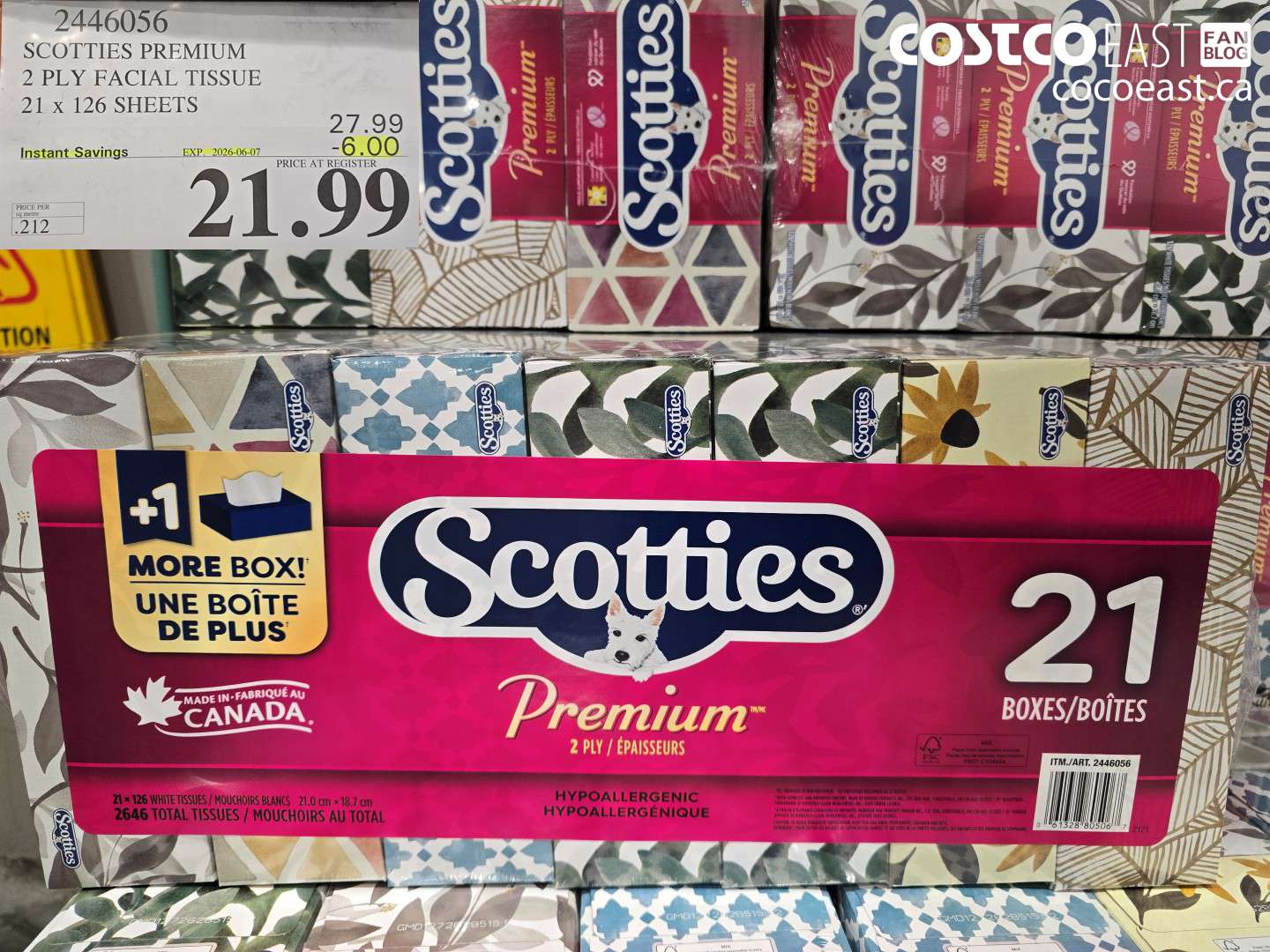 2446056 SCOTTIES PREMIUM 2 PLY FACIAL TISSUE 21 X 126 SHEETS ($6.00 INSTANT SAVINGS EXPIRES ON 2026-06-07) $21.99