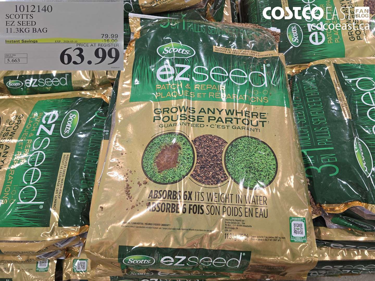 1012140 SCOTTS EZ SEED 11.3KG BAG ($16.00 INSTANT SAVINGS EXPIRES ON 2026-05-10) $63.99