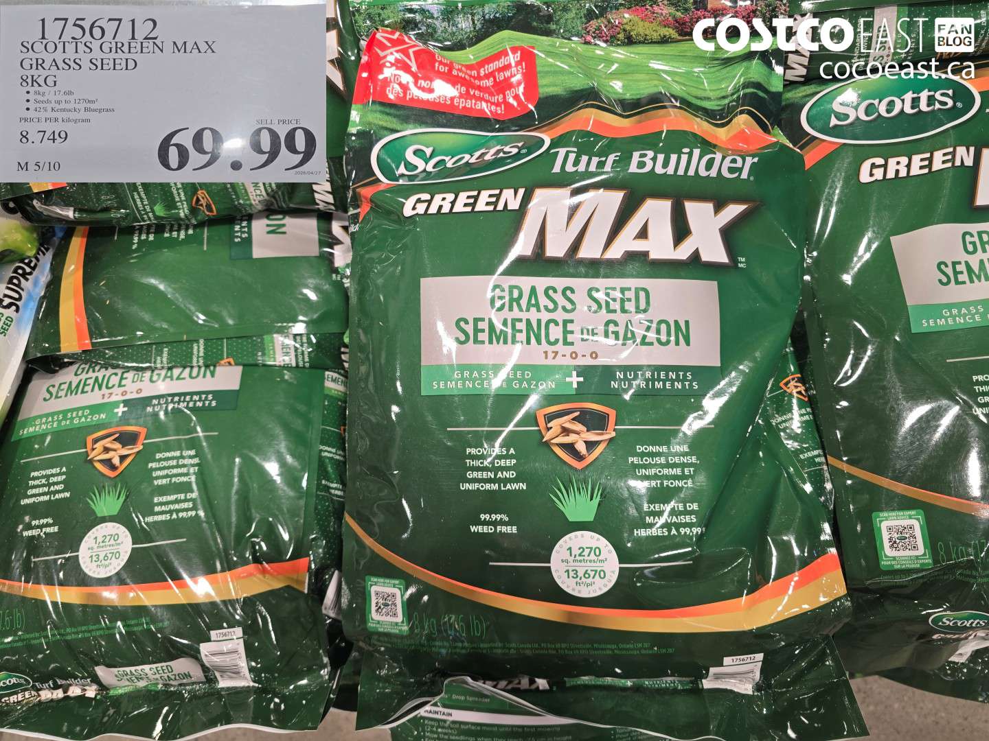 1756712 SCOTTS GREEN MAX GRASS SEED 8KG $69.99