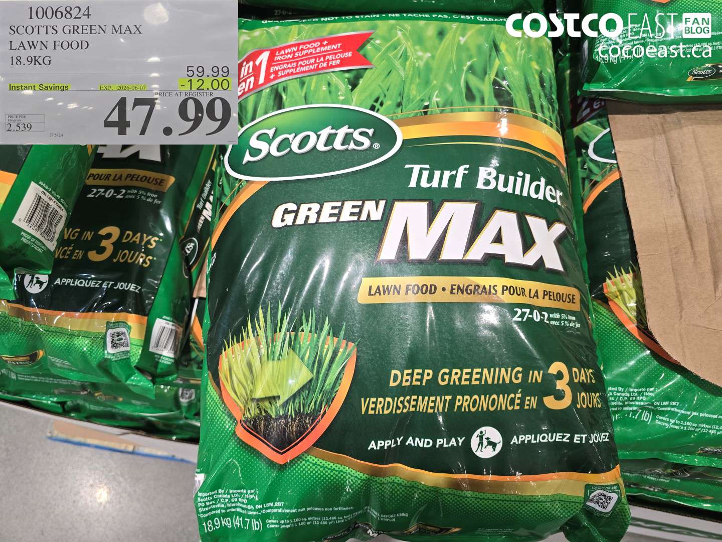 1006824 SCOTTS GREEN MAX LAWN FOOD 18.9KG ($12.00 INSTANT SAVINGS EXPIRES ON 2026-06-07) $47.99