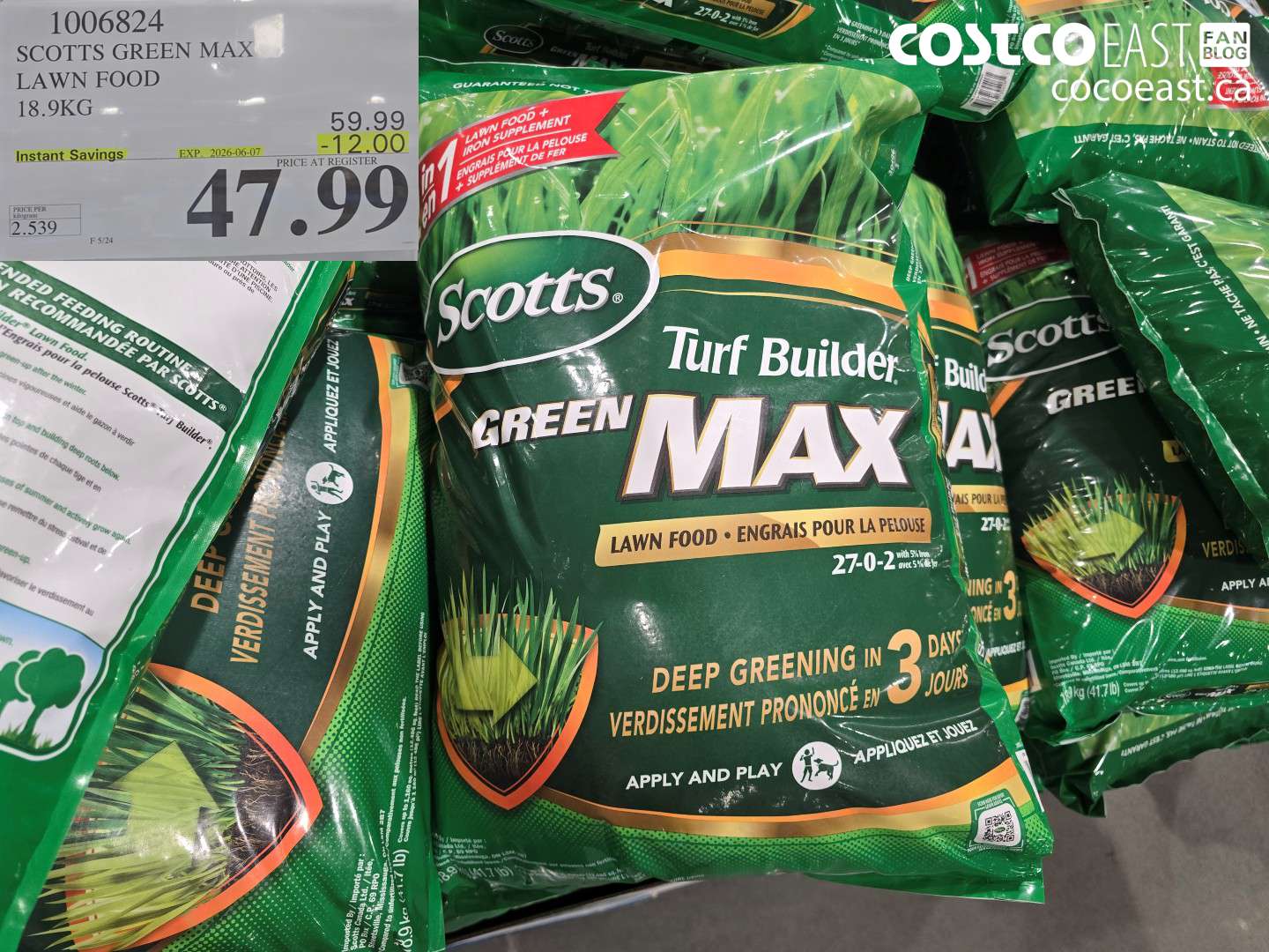 1006824 SCOTTS GREEN MAX LAWN FOOD 18.9KG ($12.00 INSTANT SAVINGS EXPIRES ON 2026-06-07) $47.99