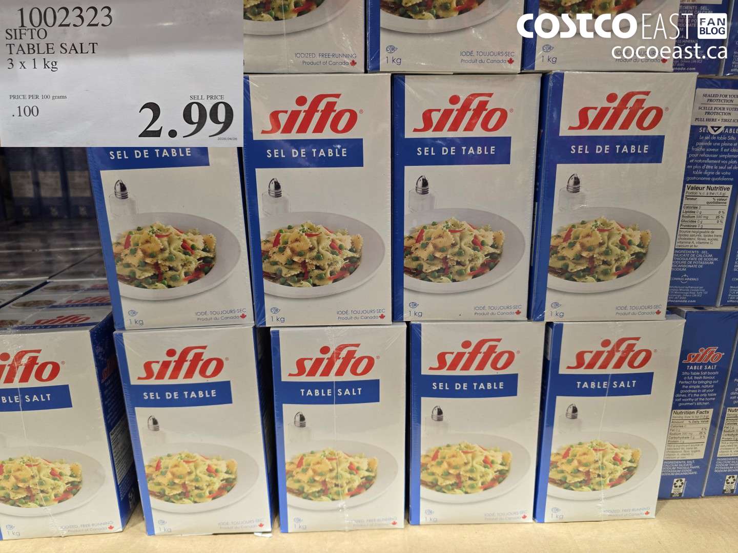 1002323 SIFTO TABLE SALT 3 X 1 KG $2.99