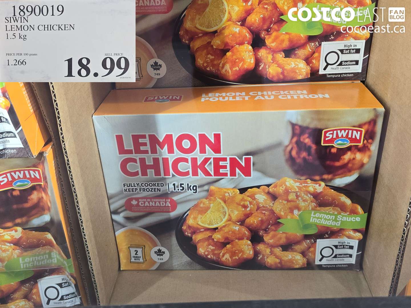 1890019 SIWIN LEMON CHICKEN 1.5 KG $18.99