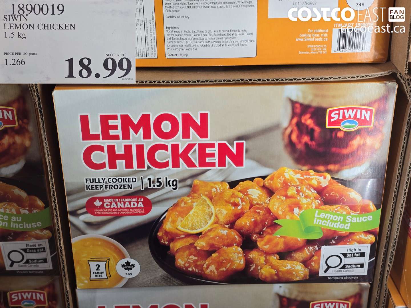 1890019 SIWIN LEMON CHICKEN 1.5 KG $18.99