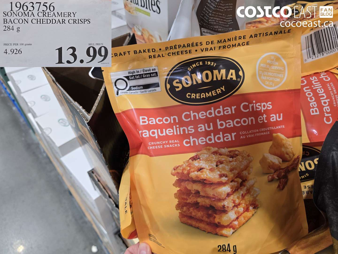1963756 SONOMA CREAMERY BACON CHEDDAR CRISPS 284 G $13.99