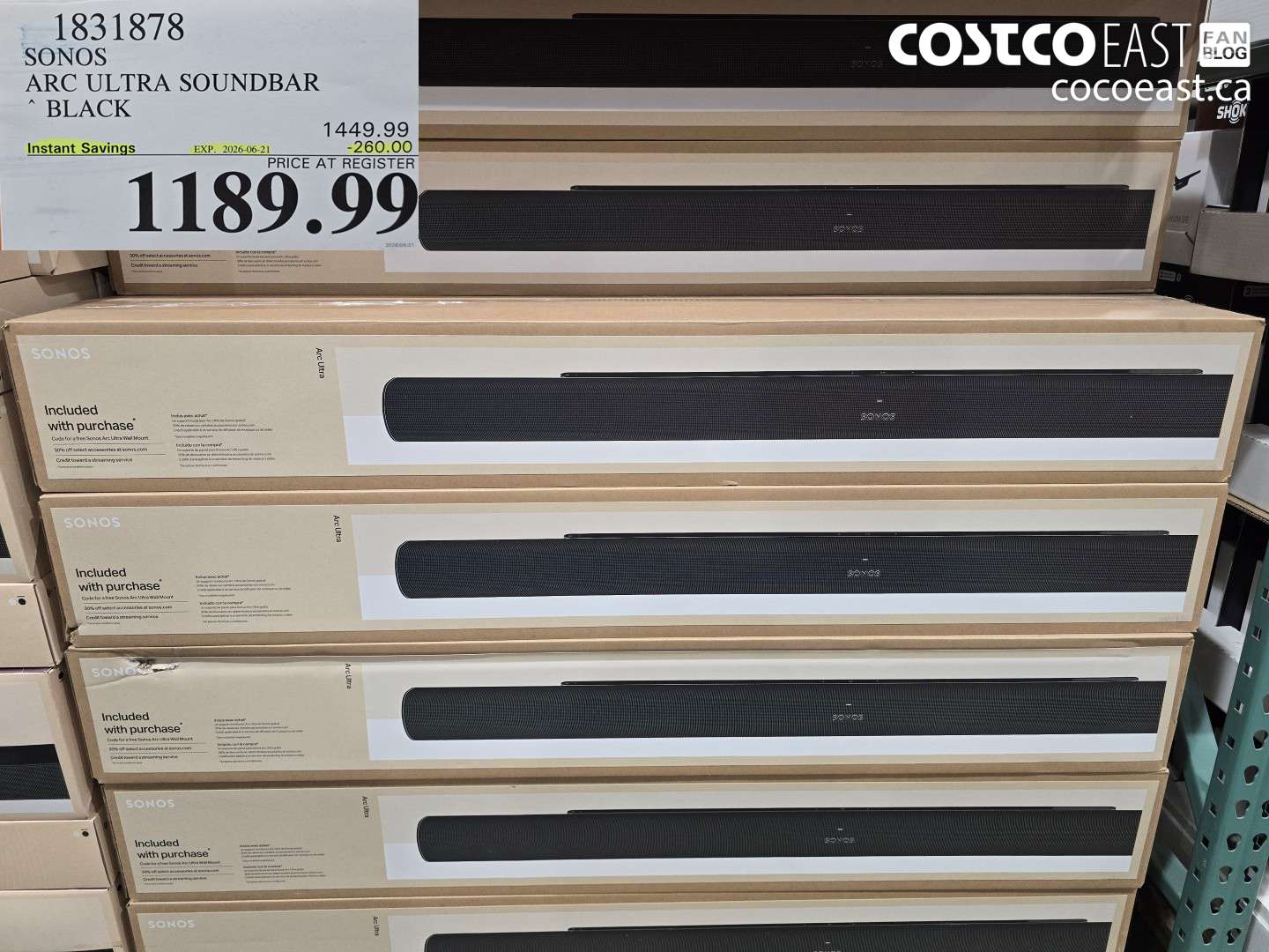 1831878 SONOS ARC ULTRA SOUNDBAR BLACK ($260.00 INSTANT SAVINGS EXPIRES ON 2026-06-21) $1189.99