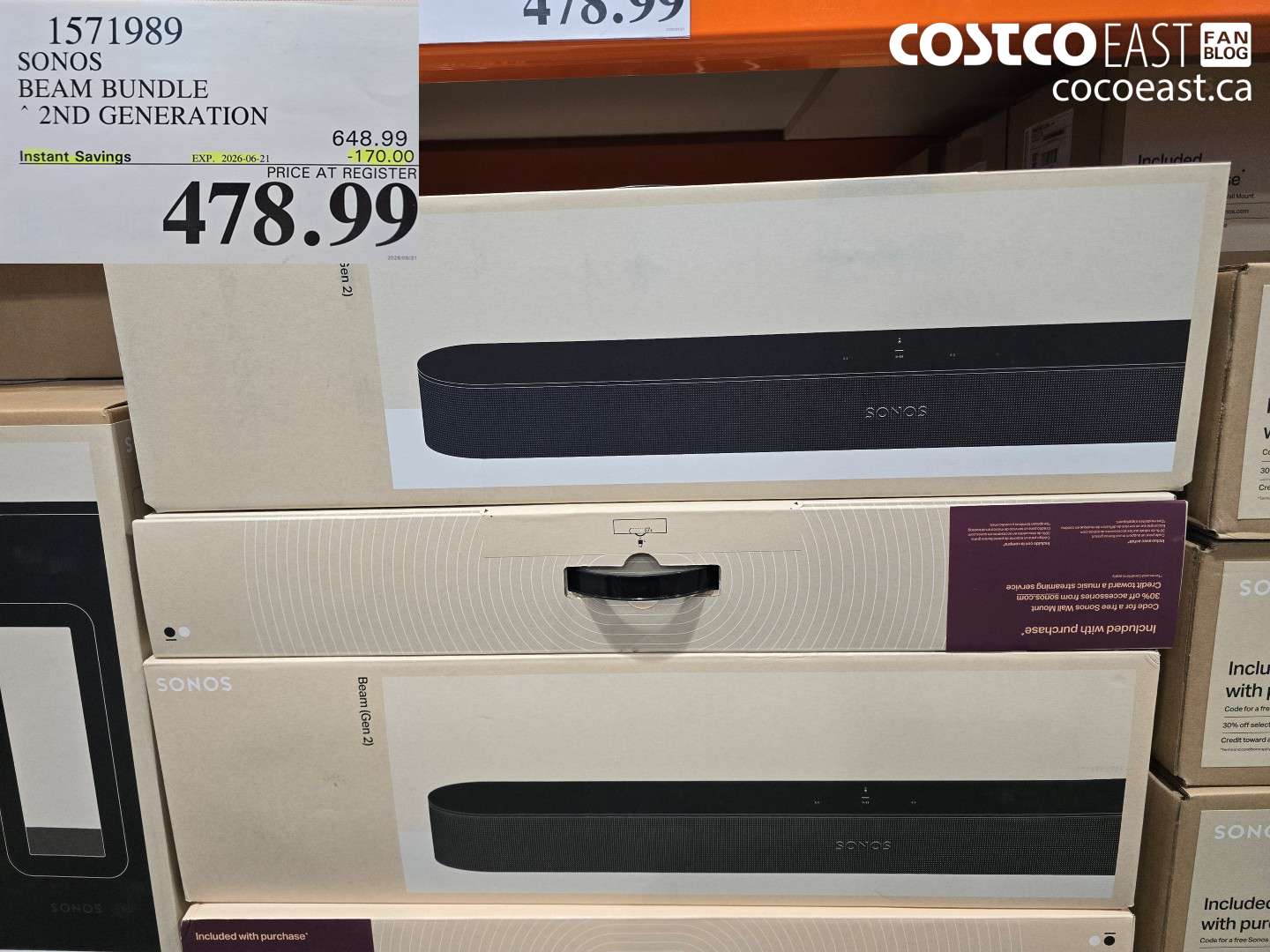 1571989 SONOS BEAM BUNDLE 2ND GENERATION ($170.00 INSTANT SAVINGS EXPIRES ON 2026-06-21) $478.99