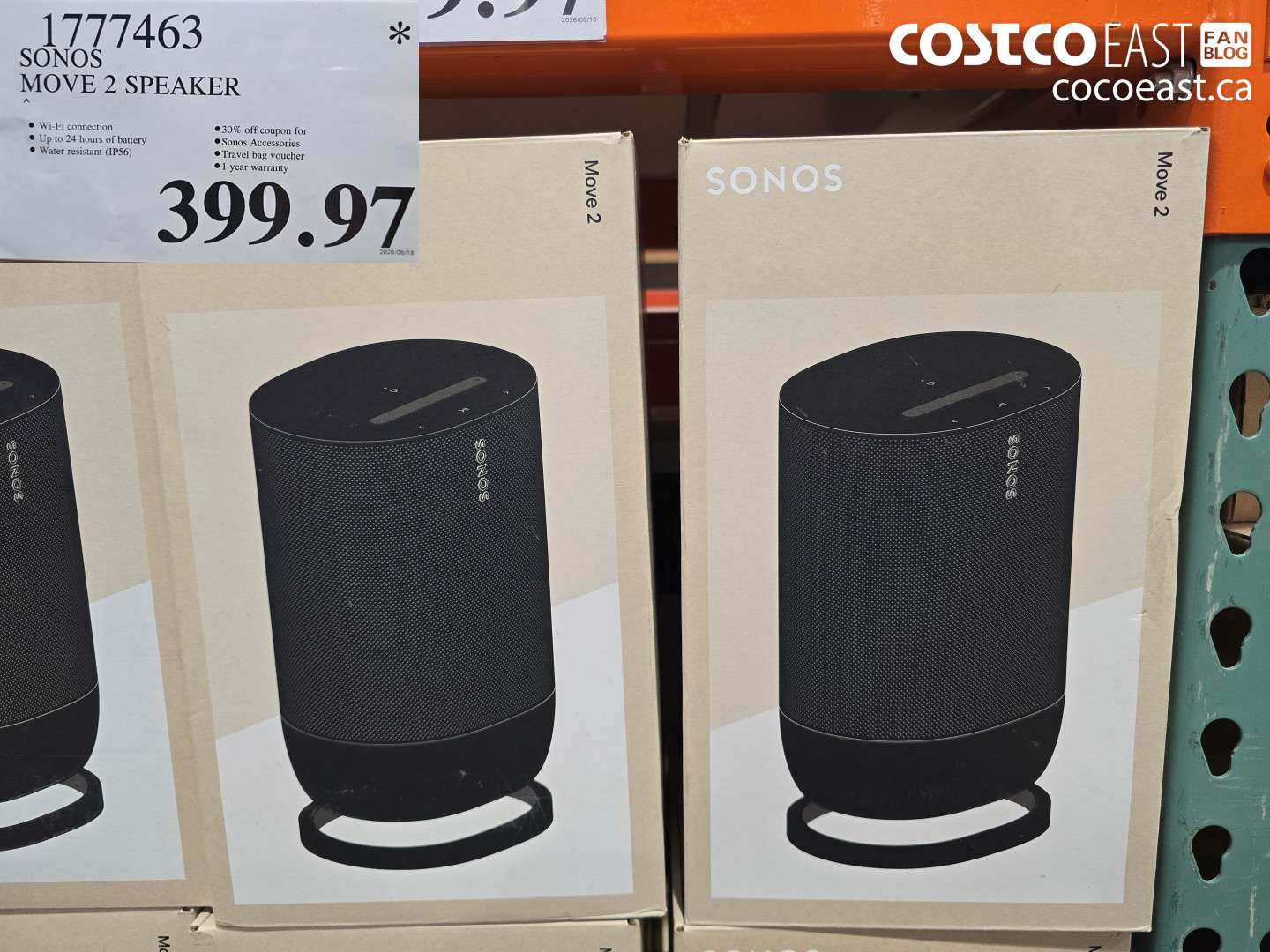 1777463 SONOS MOVE 2 SPEAKER $399.97