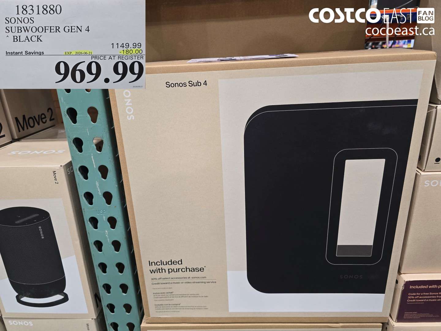 1831880 SONOS SUBWOOFER GEN 4 BLACK ($180.00 INSTANT SAVINGS EXPIRES ON 2026-06-21) $969.99