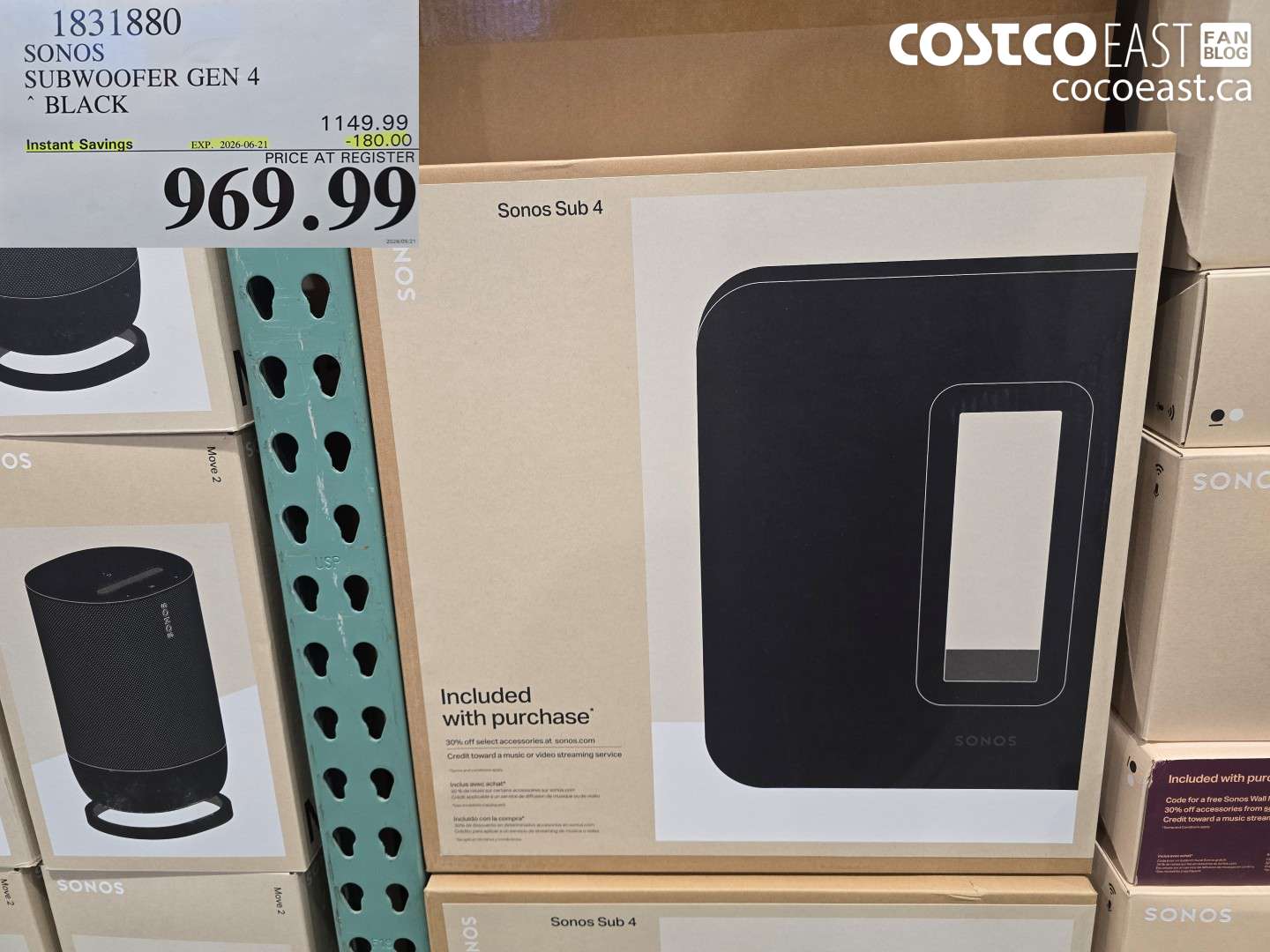 1831880 SONOS SUBWOOFER GEN 4 BLACK ($180.00 INSTANT SAVINGS EXPIRES ON 2026-06-21) $969.99