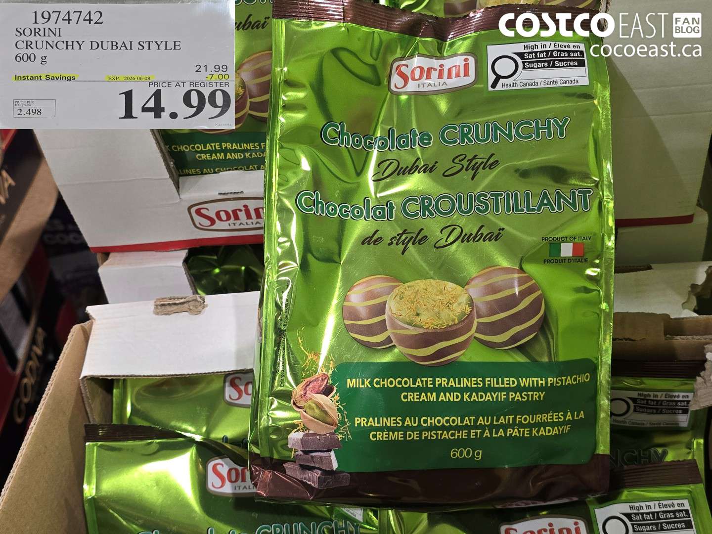 1974742 SORINI CRUNCHY DUBAI STYLE 600 G ($7.00 INSTANT SAVINGS EXPIRES ON 2026-06-08) $14.99