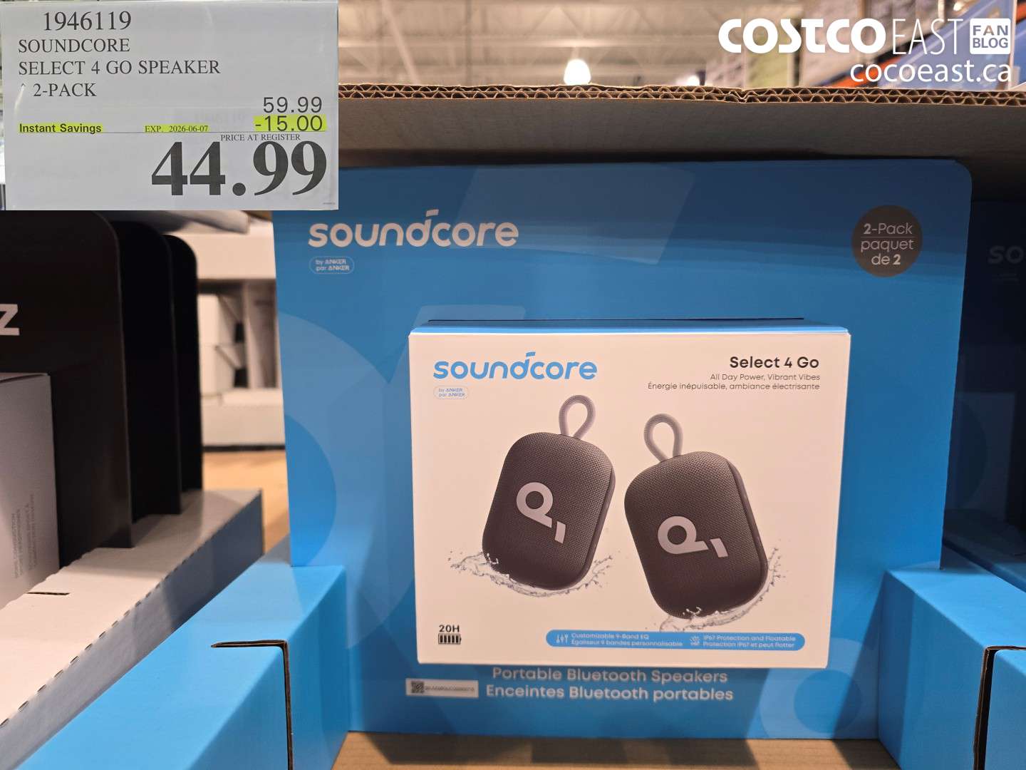 1946119 SOUNDCORE SELECT 4 GO SPEAKER 2-PACK ($15.00 INSTANT SAVINGS EXPIRES ON 2026-06-07) $44.99