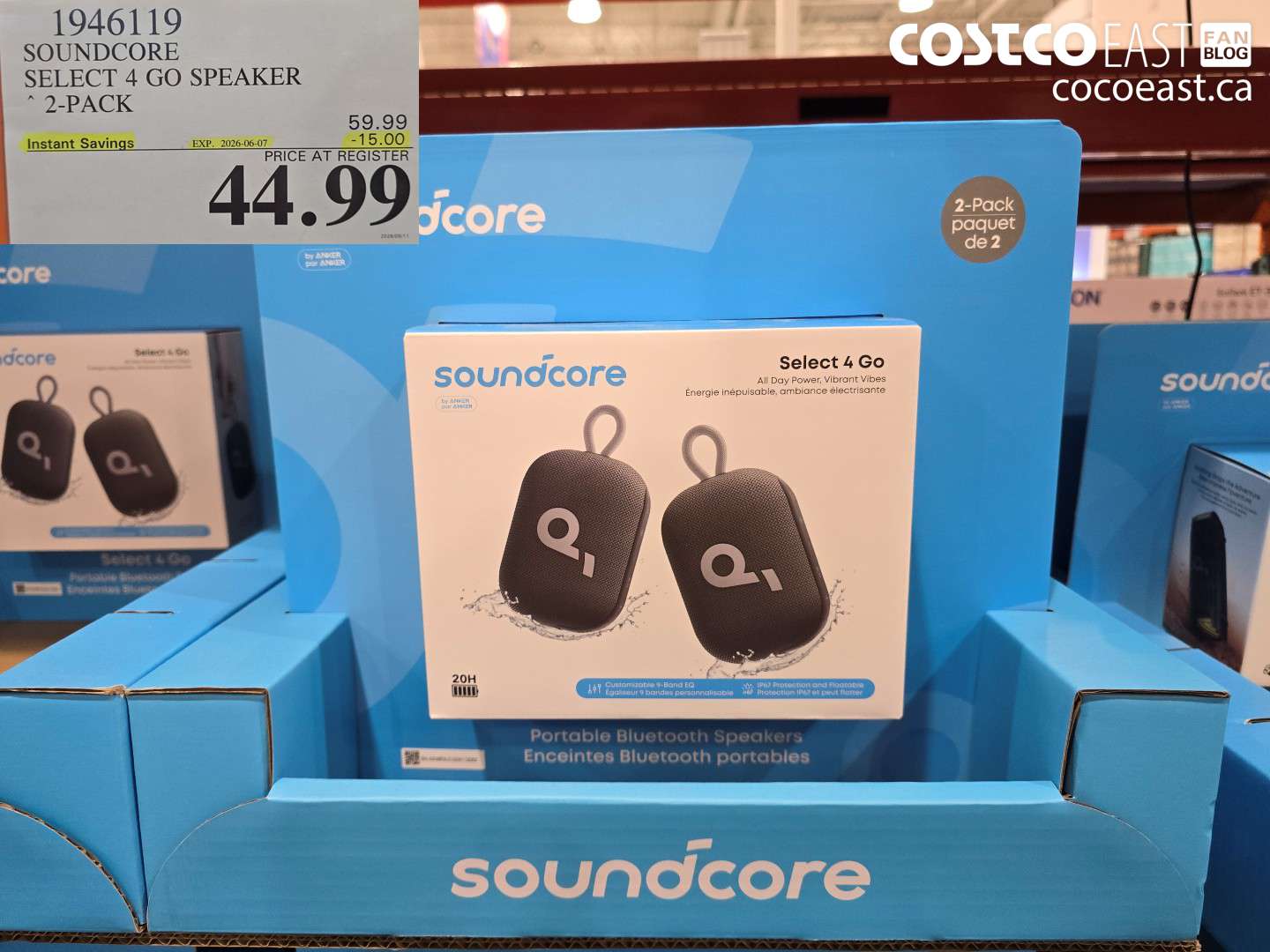 1946119 SOUNDCORE SELECT 4 GO SPEAKER 2-PACK ($15.00 INSTANT SAVINGS EXPIRES ON 2026-06-07) $44.99