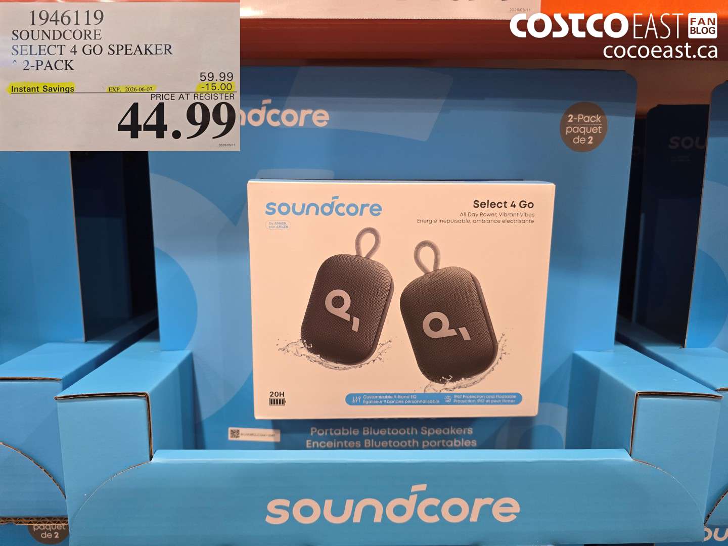 1946119 SOUNDCORE SELECT 4 GO SPEAKER 2-PACK ($15.00 INSTANT SAVINGS EXPIRES ON 2026-06-07) $44.99