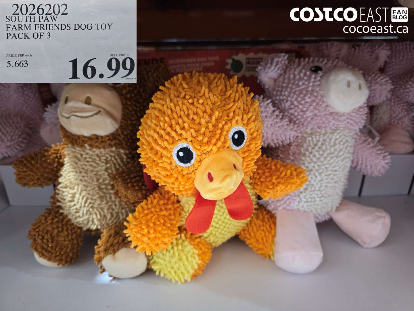 2026202 SOUTH PAW FARM FRIENDS DOG TOY PACK OF 3 $16.99