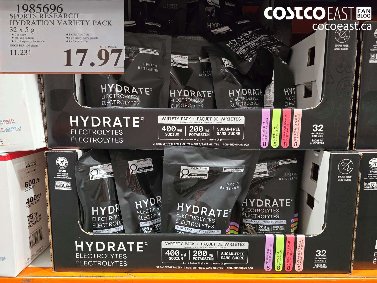 1985696 SPORTS RESEARCH HYDRATION VARIETY PACK 32 X 5 G $17.97