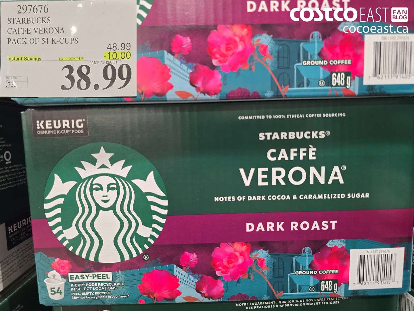 297676 STARBUCKS CAFFE VERONA PACK OF 54 K-CUPS ($10.00 INSTANT SAVINGS EXPIRES ON 2026-05-24) $38.99