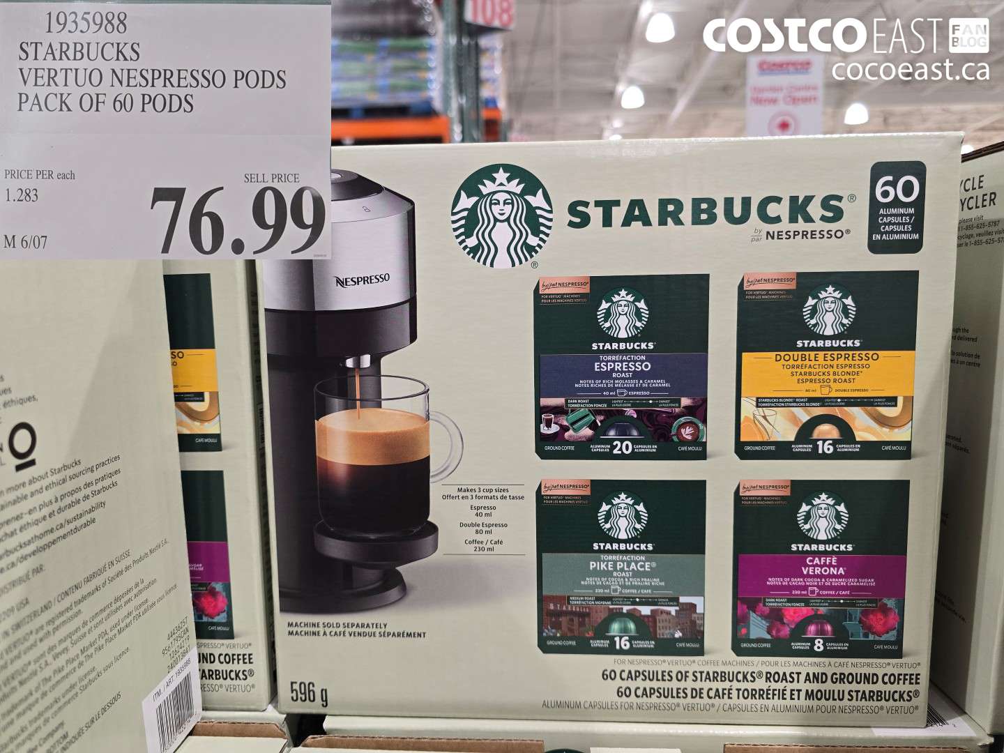1935988 STARBUCKS VERTUO NESPRESSO PODS PACK OF 60 PODS $76.99