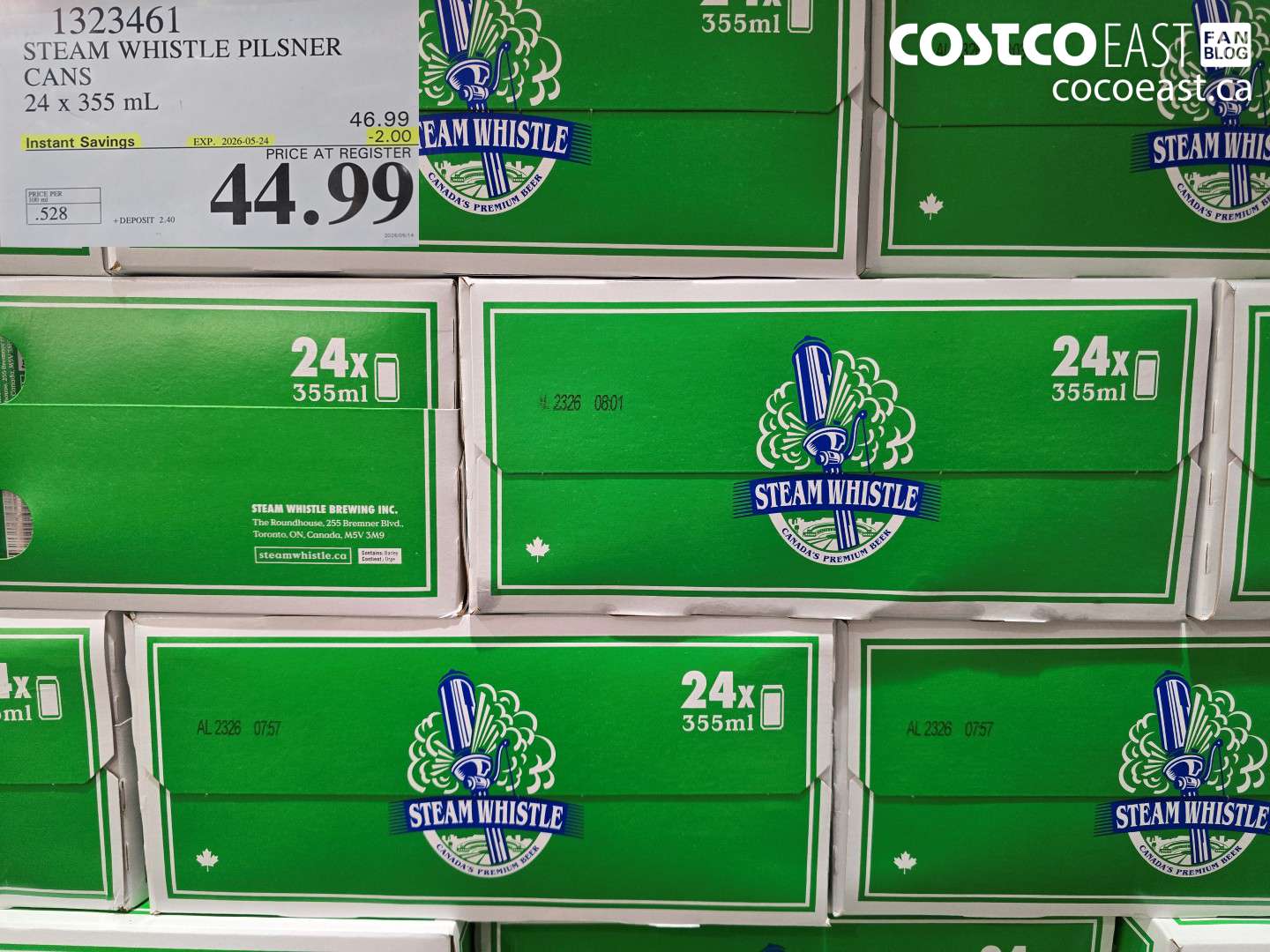 1323461 STEAM WHISTLE PILSNER CANS 24 X 355 ML ($2.00 INSTANT SAVINGS EXPIRES ON 2026-05-24) $44.99