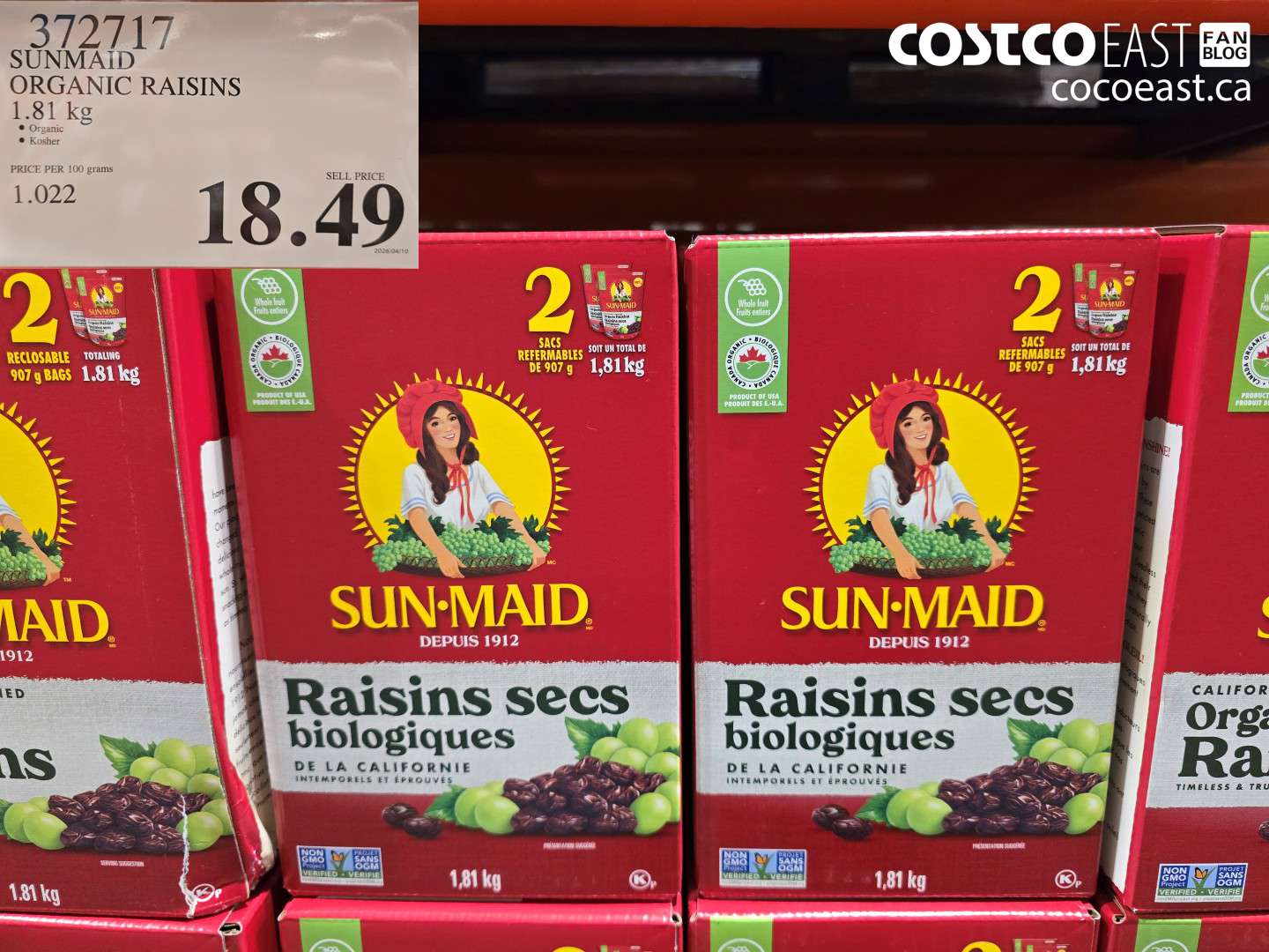 372717 SUNMAID ORGANIC RAISINS 1.81 KG $18.49