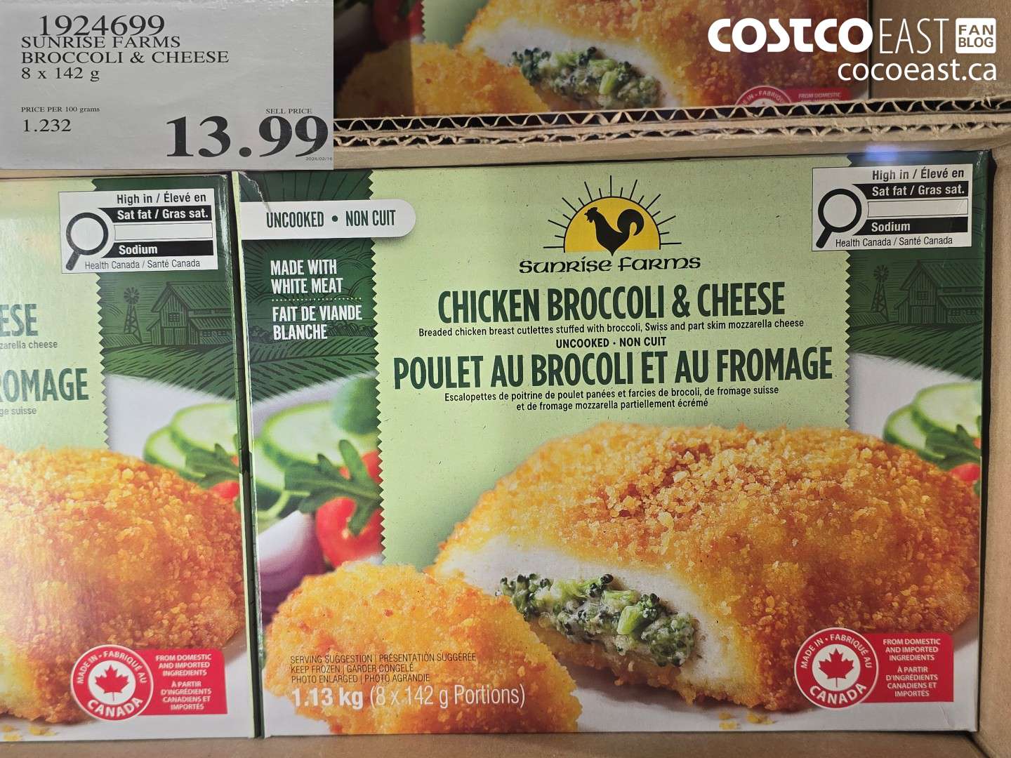 1924699 SUNRISE FARMS BROCCOLI & CHEESE 8 X 142 G $13.99