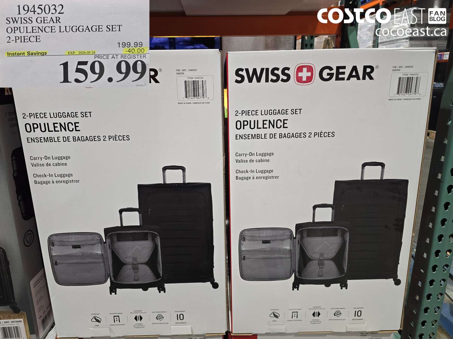 1945032 SWISS GEAR OPULENCE LUGGAGE SET 2-PIECE ($40.00 INSTANT SAVINGS EXPIRES ON 2026-05-24) $159.99