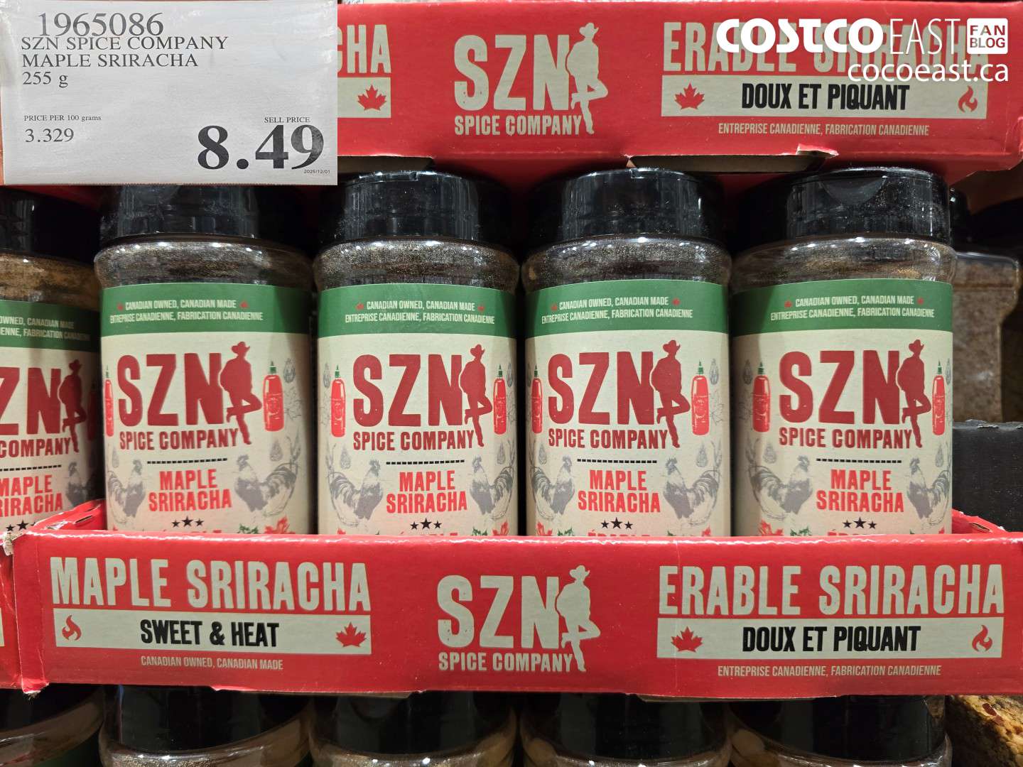 1965086 SZN SPICE COMPANY MAPLE SRIRACHA 255 G $8.49