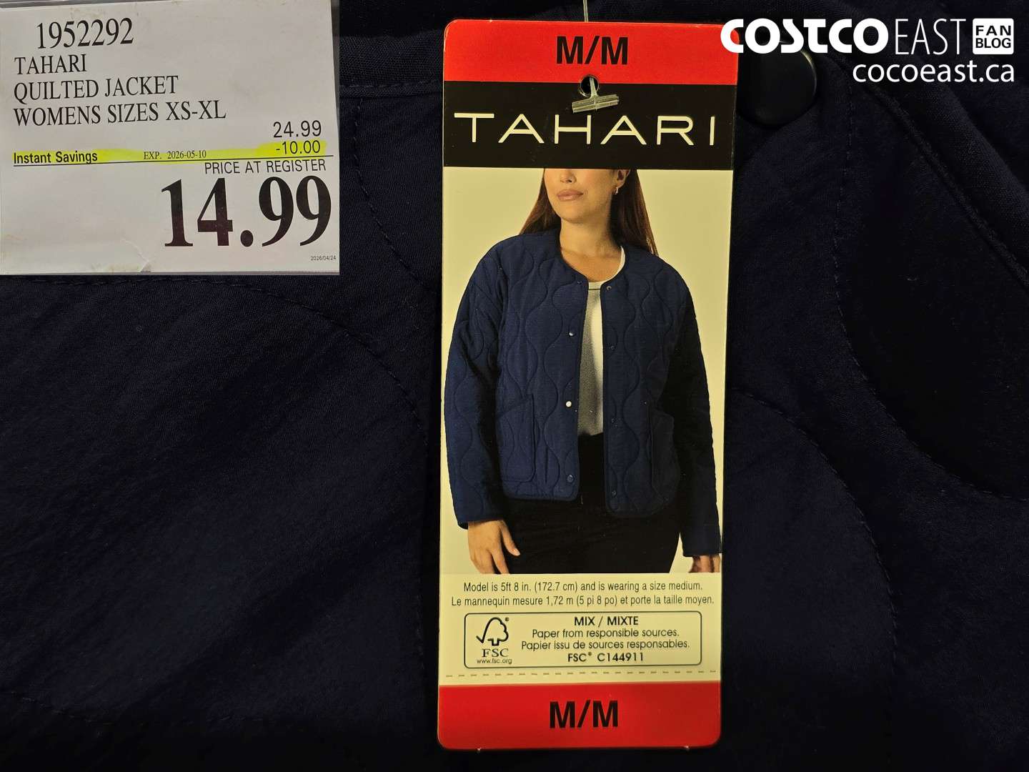 1952292 TAHARI QUILTED JACKET WOMENS SIZES XS-XL ($10.00 INSTANT SAVINGS EXPIRES ON 2026-05-10) $14.99