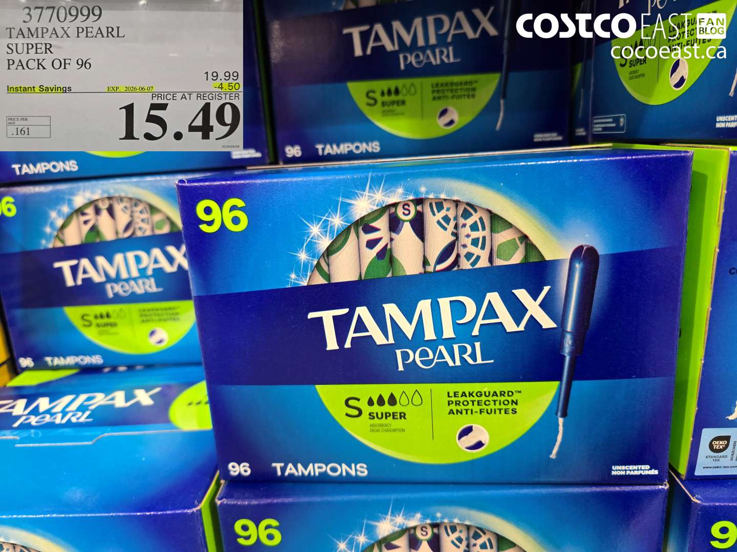3770999 TAMPAX PEARL SUPER PACK OF 96 ($4.50 INSTANT SAVINGS EXPIRES ON 2026-06-07) $15.49