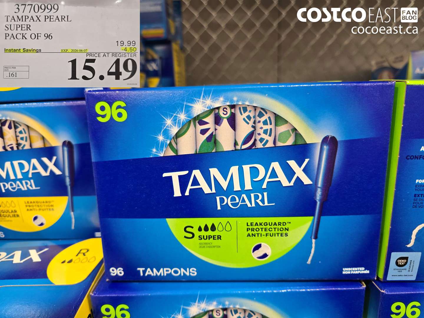 3770999 TAMPAX PEARL SUPER PACK OF 96 ($4.50 INSTANT SAVINGS EXPIRES ON 2026-06-07) $15.49