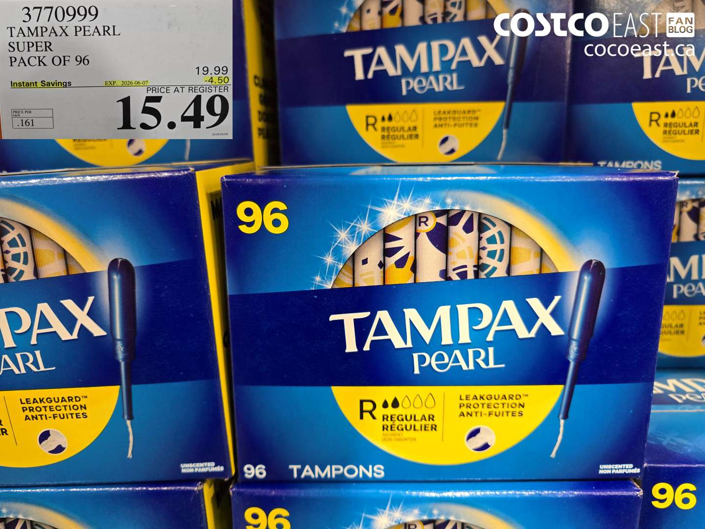 3770999 TAMPAX PEARL SUPER PACK OF 96 ($4.50 INSTANT SAVINGS EXPIRES ON 2026-06-07) $15.49