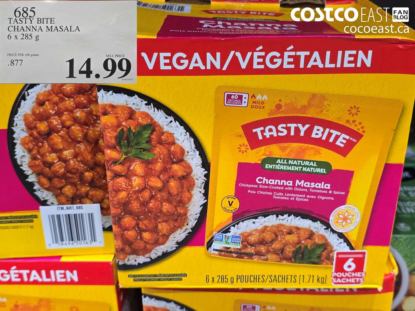 685 TASTY BITE CHANNA MASALA 6 X 285 G $14.99
