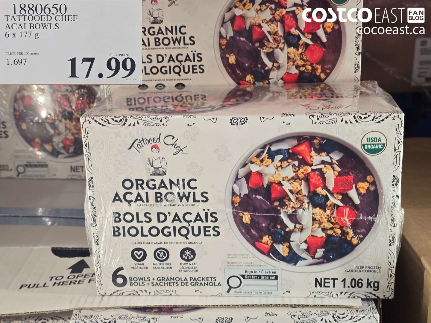 1880650 TATTOOED CHEF ACAI BOWLS 6 X 177 G $17.99
