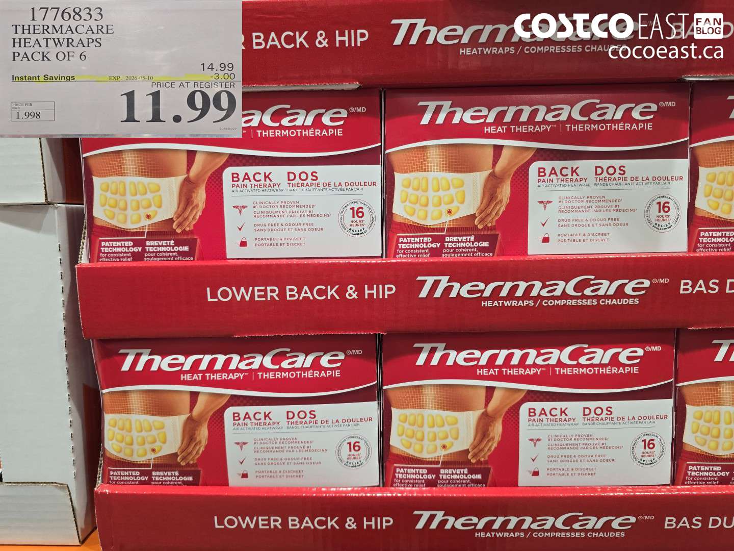 1776833 THERMACARE HEATWRAPS PACK OF 6 ($3.00 INSTANT SAVINGS EXPIRES ON 2026-05-10) $11.99