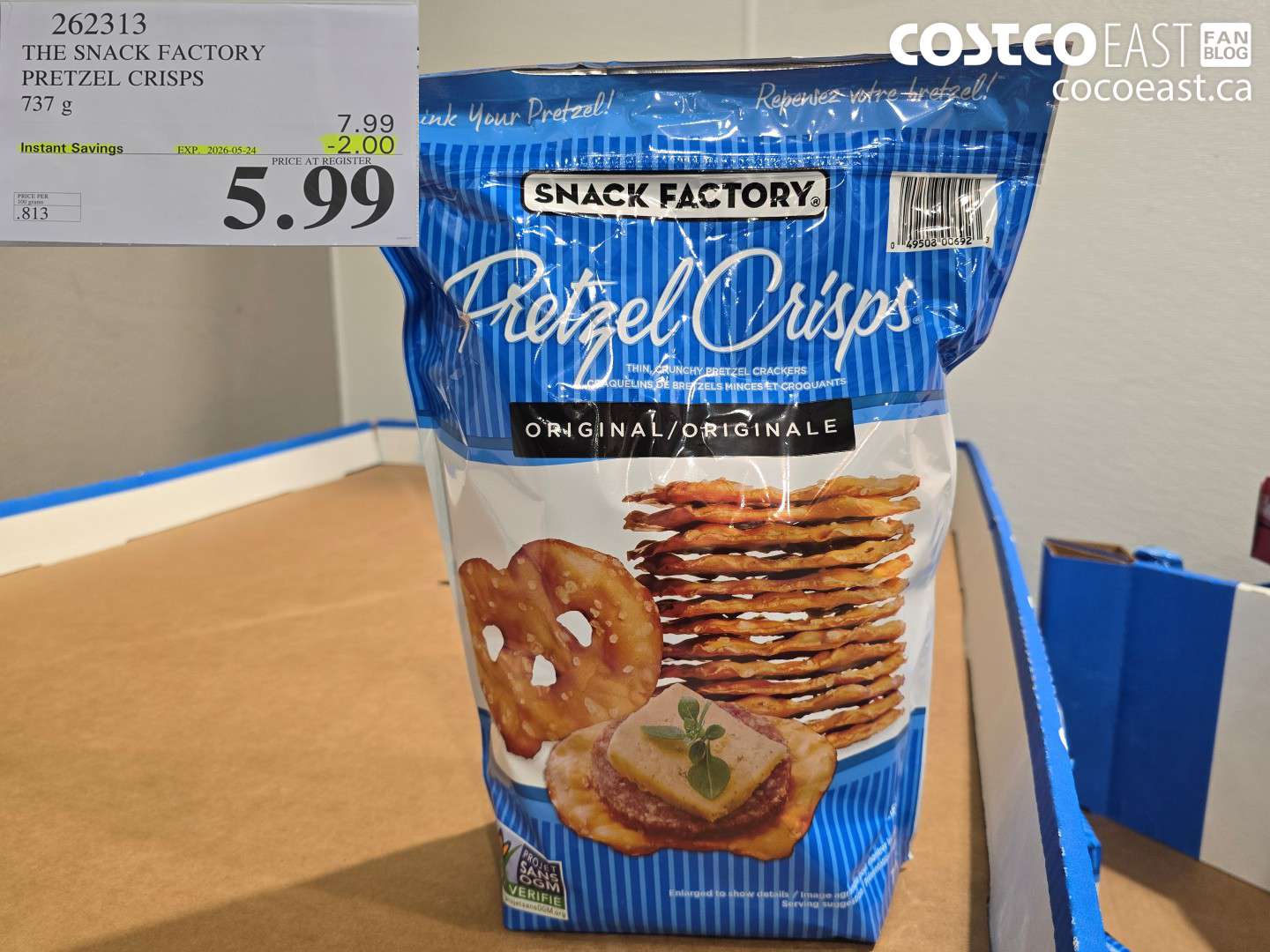 262313 THE SNACK FACTORY PRETZEL CRISPS 737 G ($2.00 INSTANT SAVINGS EXPIRES ON 2026-05-24) $5.99