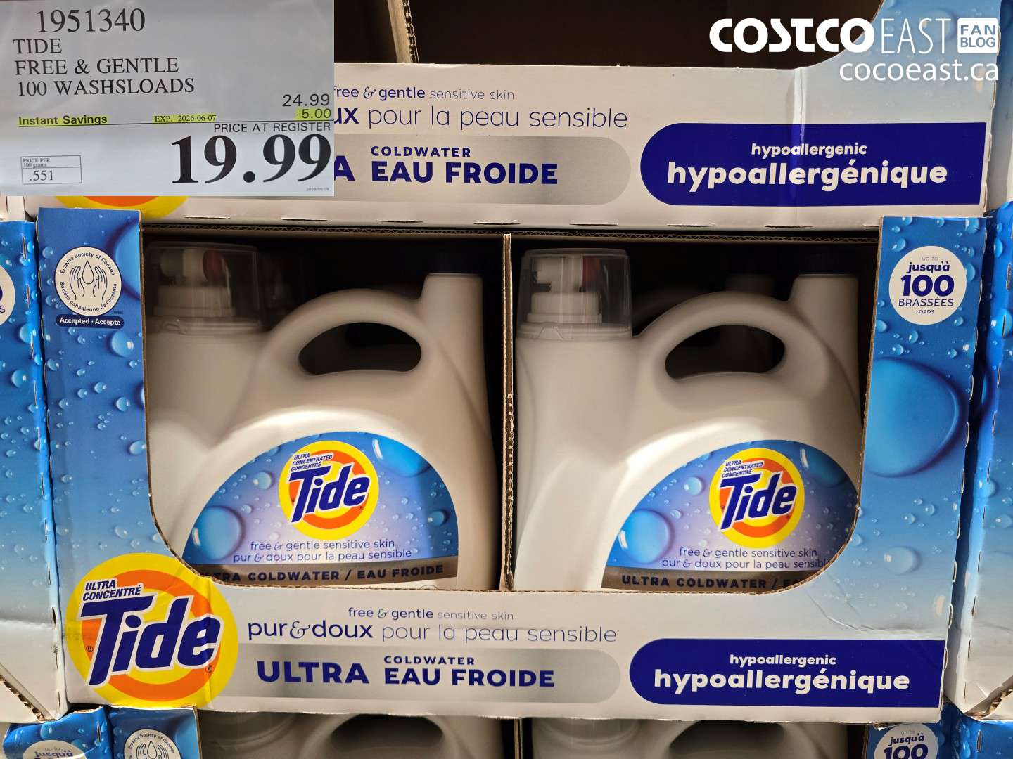 1951340 TIDE FREE & GENTLE 100 WASHSLOADS ($5.00 INSTANT SAVINGS EXPIRES ON 2026-06-07) $19.99