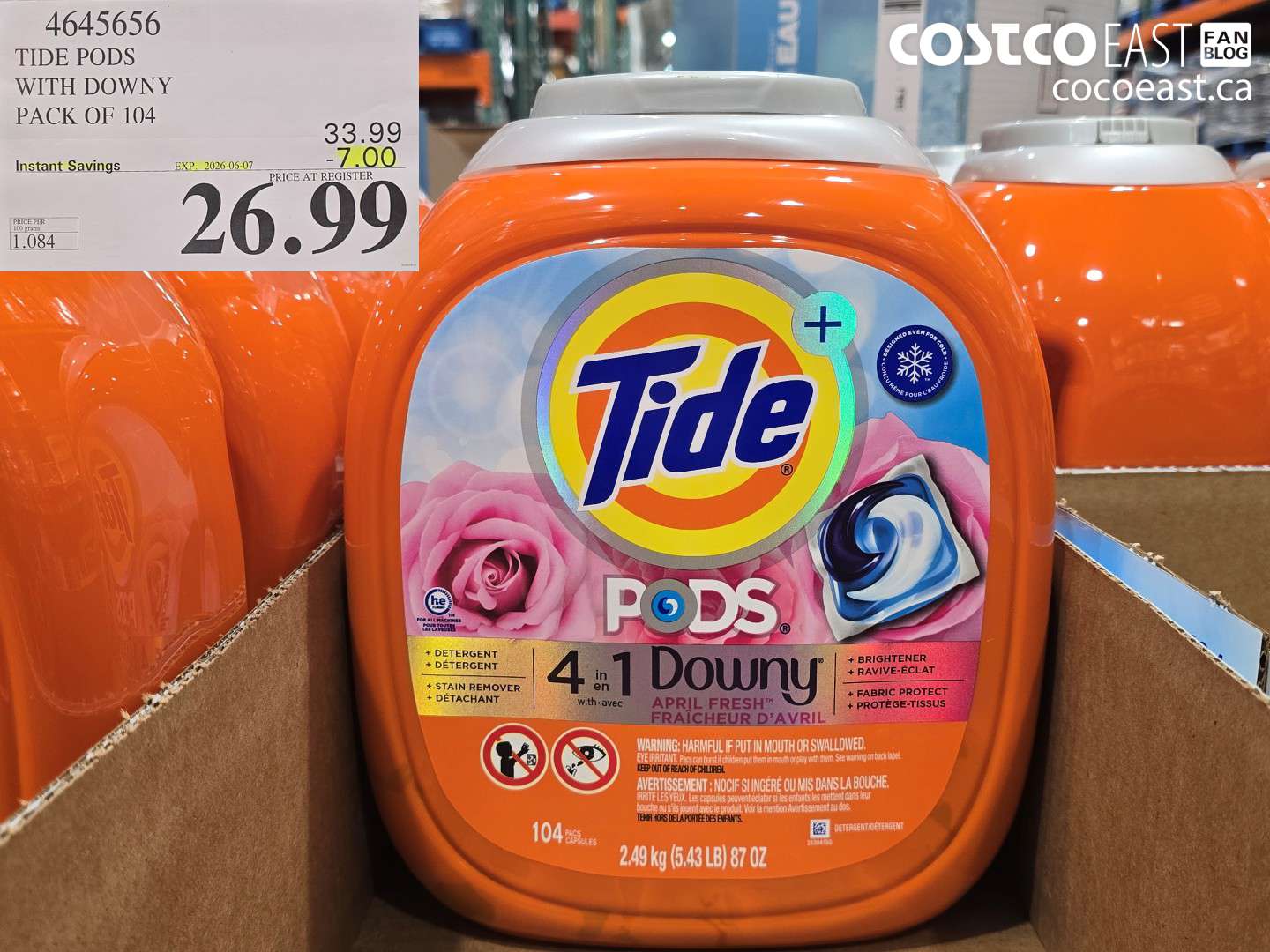 4645656 TIDE PODS WITH DOWNY PACK OF 104 ($7.00 INSTANT SAVINGS EXPIRES ON 2026-06-07) $26.99