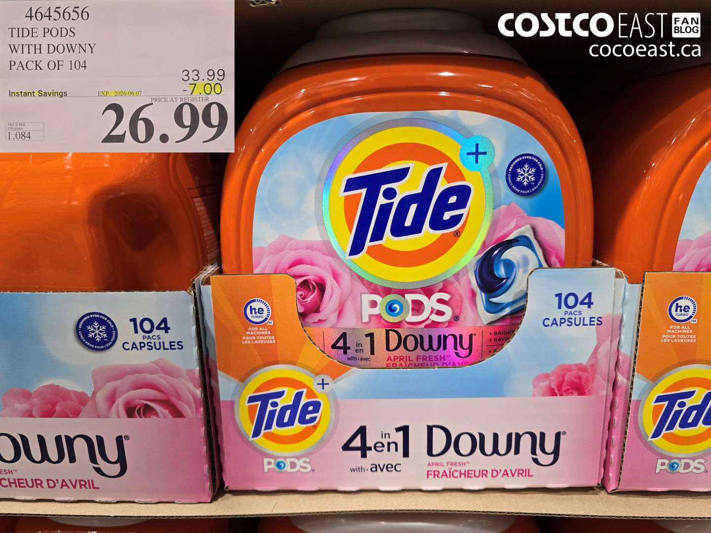 4645656 TIDE PODS WITH DOWNY PACK OF 104 ($7.00 INSTANT SAVINGS EXPIRES ON 2026-06-07) $26.99