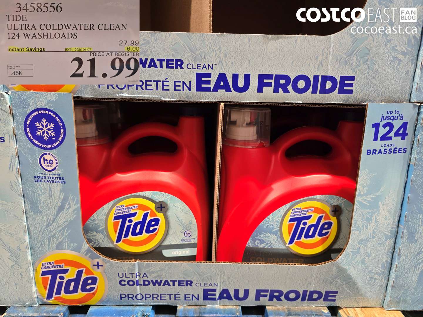 3458556 TIDE ULTRA COLDWATER CLEAN 124 WASHLOADS ($6.00 INSTANT SAVINGS EXPIRES ON 2026-06-07) $21.99