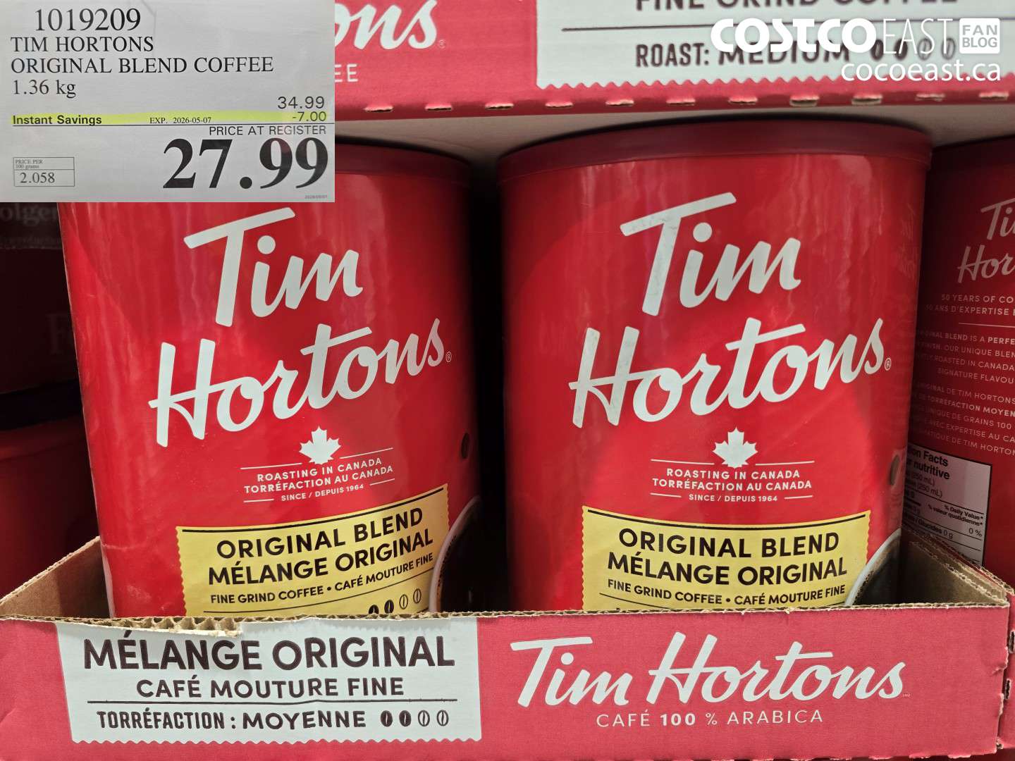 1019209 TIM HORTONS ORIGINAL BLEND COFFEE 1.36 KG ($7.00 INSTANT SAVINGS EXPIRES ON 2026-05-07) $27.99