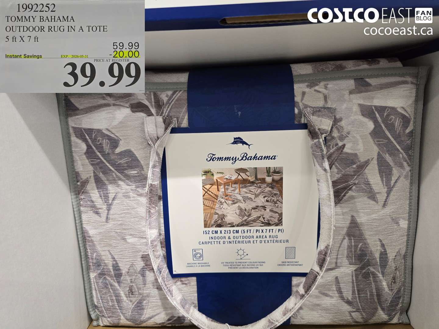 1992252 TOMMY BAHAMA OUTDOOR RUG IN A TOTE 5 FT X 7 FT ($20.00 INSTANT SAVINGS EXPIRES ON 2026-05-31) $39.99