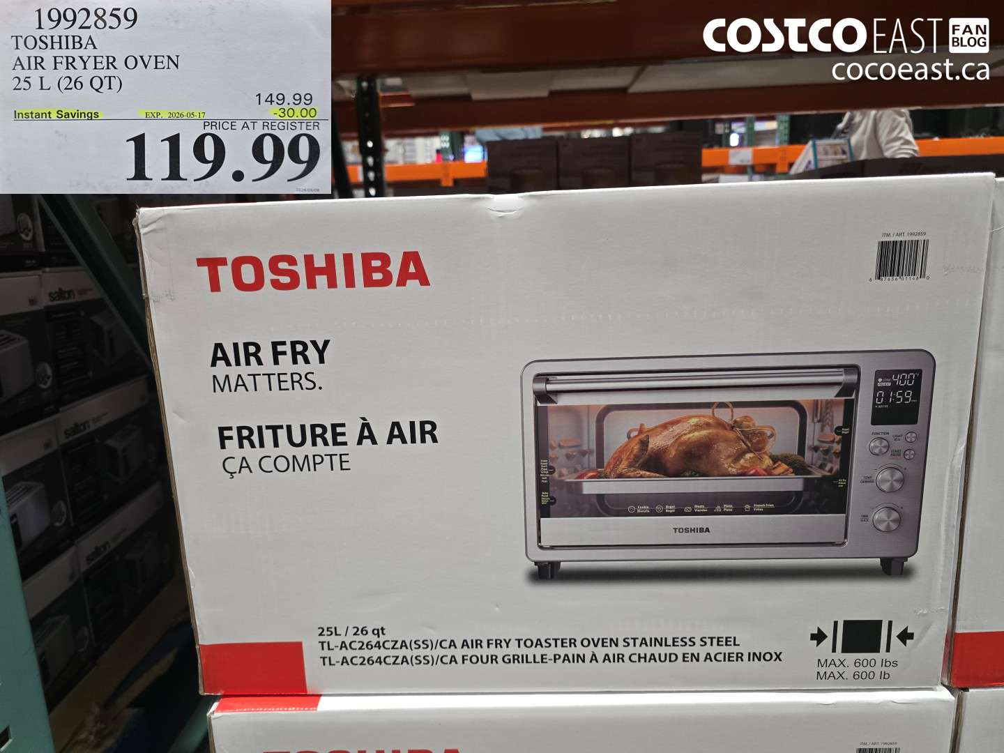 1992859 TOSHIBA AIR FRYER OVEN 25 L (26 QT) ($30.00 INSTANT SAVINGS EXPIRES ON 2026-05-17) $119.99