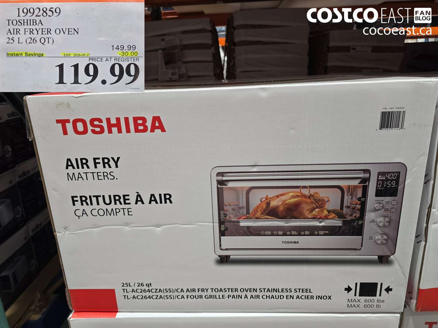 1992859 TOSHIBA AIR FRYER OVEN 25 L (26 QT) ($30.00 INSTANT SAVINGS EXPIRES ON 2026-05-17) $119.99