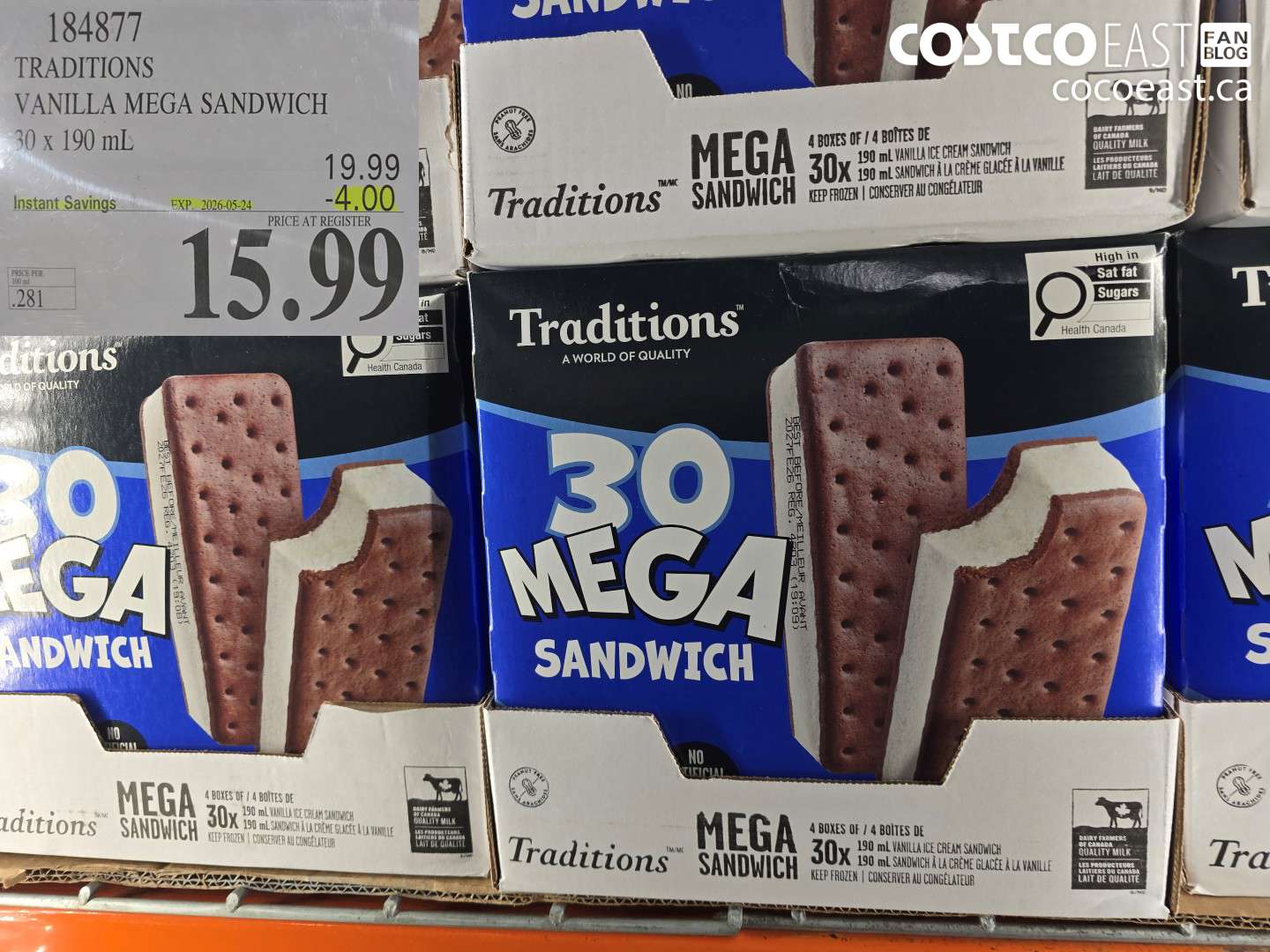 184877 TRADITIONS VANILLA MEGA SANDWICH 30 X 190 ML ($4.00 INSTANT SAVINGS EXPIRES ON 2026-05-24) $15.99