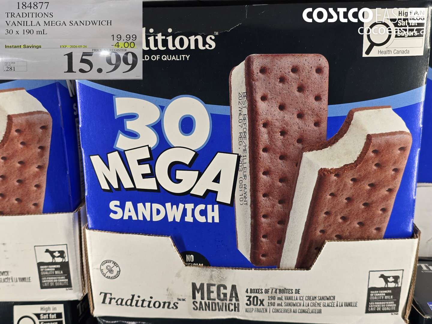 184877 TRADITIONS VANILLA MEGA SANDWICH 30 X 190 ML ($4.00 INSTANT SAVINGS EXPIRES ON 2026-05-24) $15.99